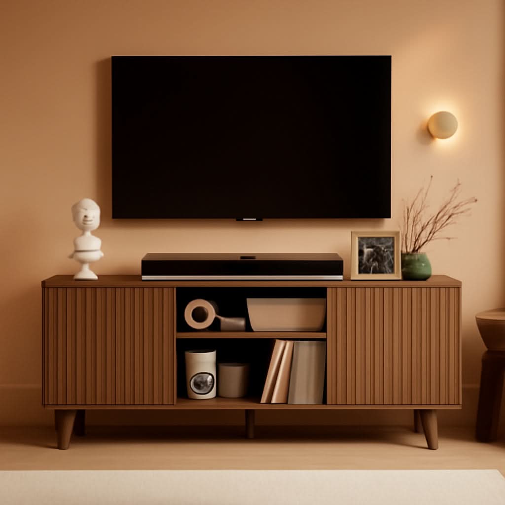 Fluted Oak Sideboard 55 TV Stand With Entertainment center