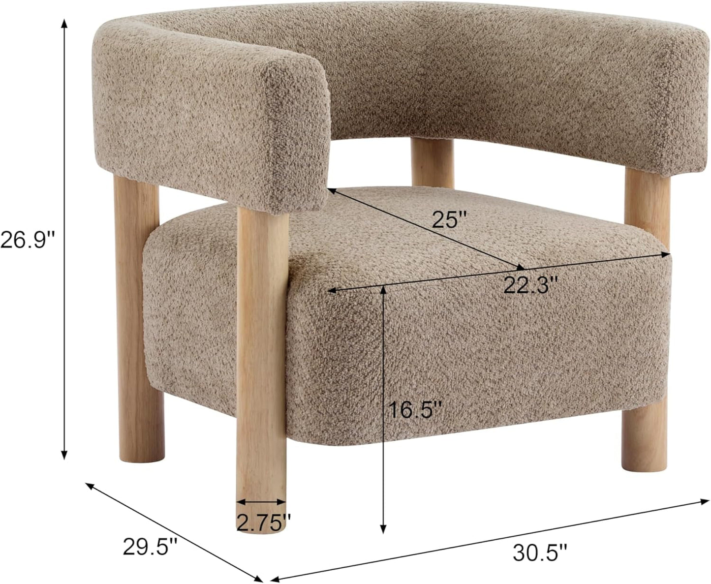 Low Profile Boucle Fabric Accent Chair Light Camel Tone