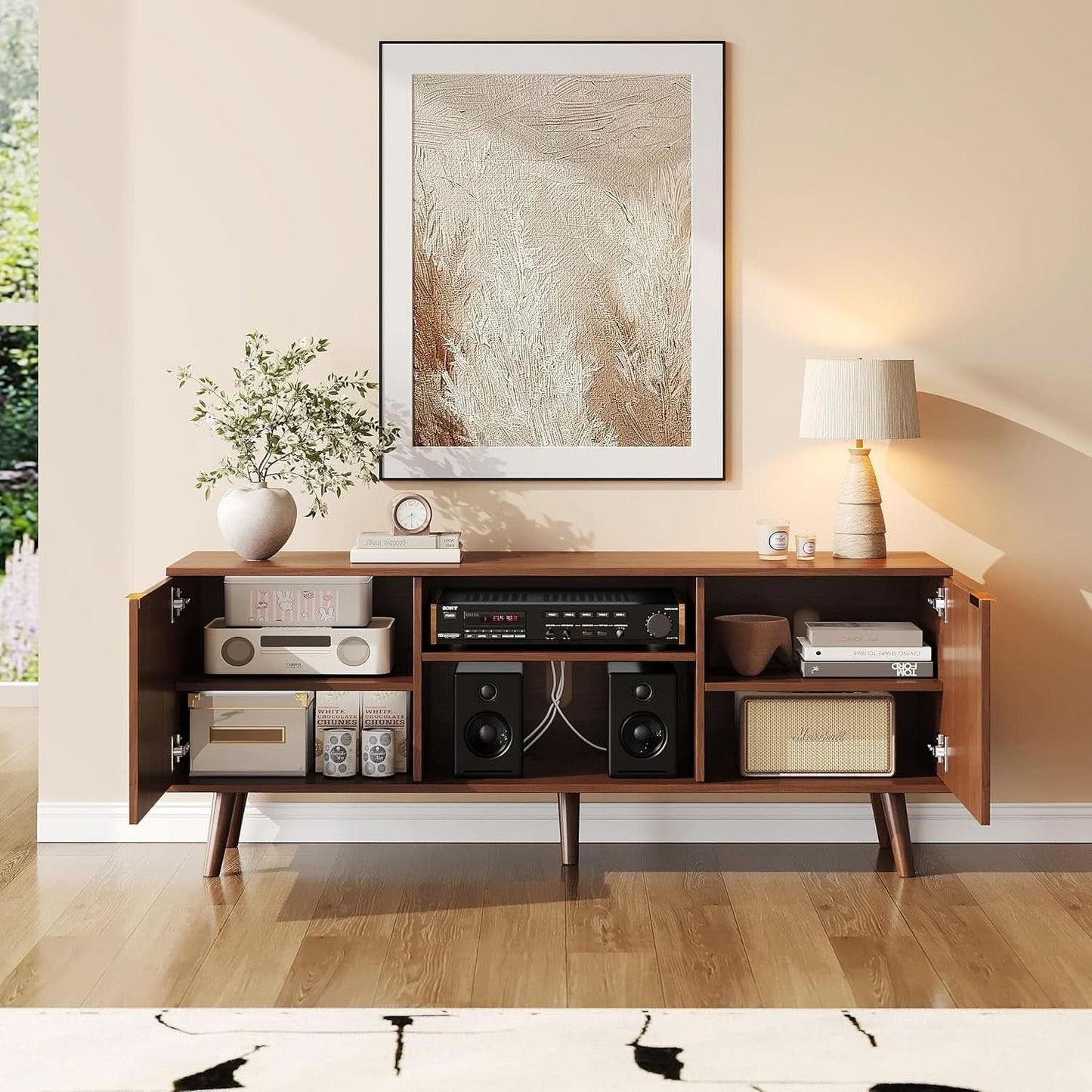 Fluted Oak Sideboard 55 TV Stand With Entertainment center