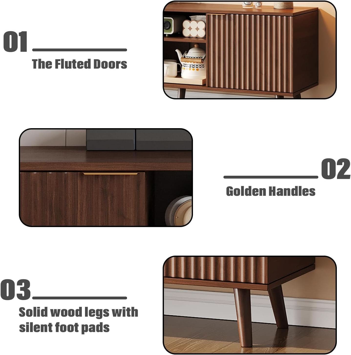 Fluted Oak Sideboard 55 TV Stand With Entertainment center
